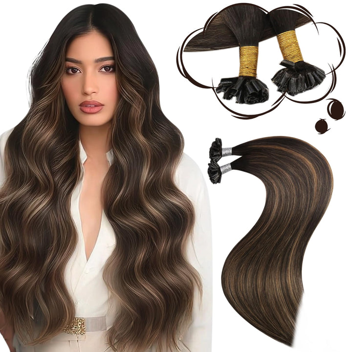 Moresoo Bonding Extensions Echthaar 35 cm U Tip Extensions Unsichtbare Haarverlängerungen #2/6/2 Dun