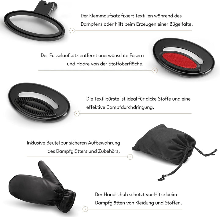 LEBENLANG Steamer Dampfglätter - Inkl. Zubehör Aufsätze & Messbecher I Steamers Streamer Sream Dampf