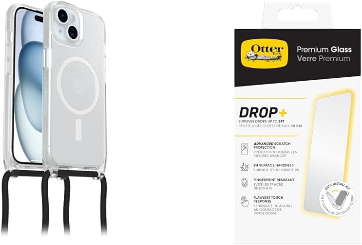 OtterBox React Necklace MagSafe Apple iPhone 15 Stardust - Clear - ProPack with Premium Tempered Gla