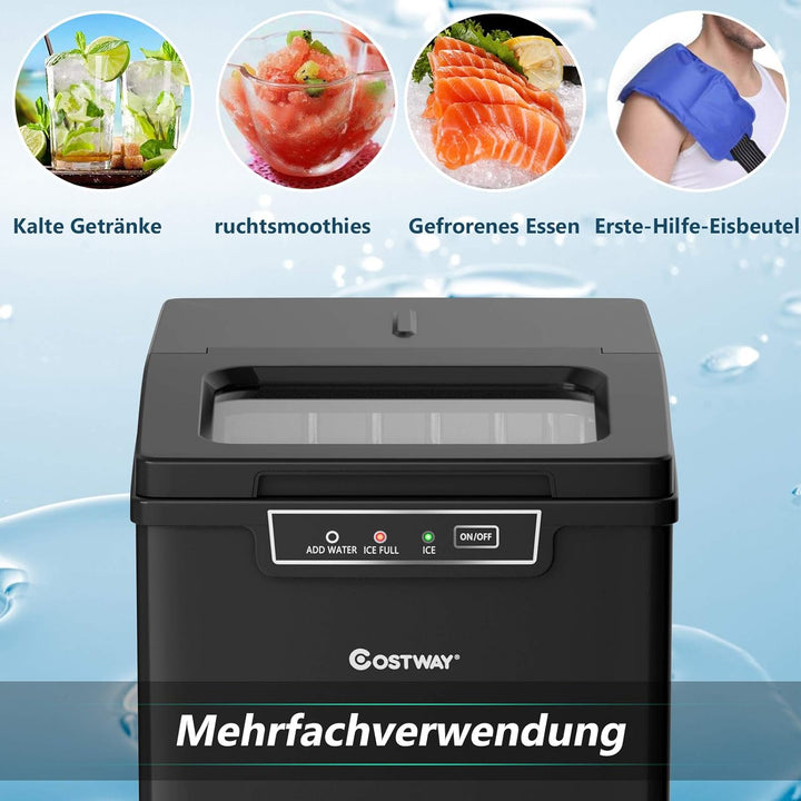 COSTWAY 1,85L Eiswürfelmaschine 12kg/24H, Ice Maker 9 Eiswürfel in 8 min, Eismaschine Eiswürfelberei