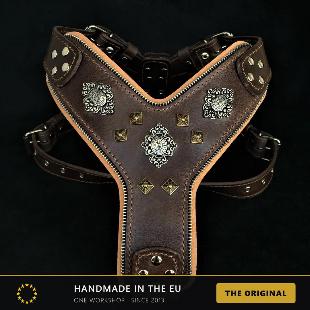 Bestia |Aztec| Leder Brustgeschirr für grosse Hunde. Bis 145 cm Brustumfang. 100% Leder. Handgeferti
