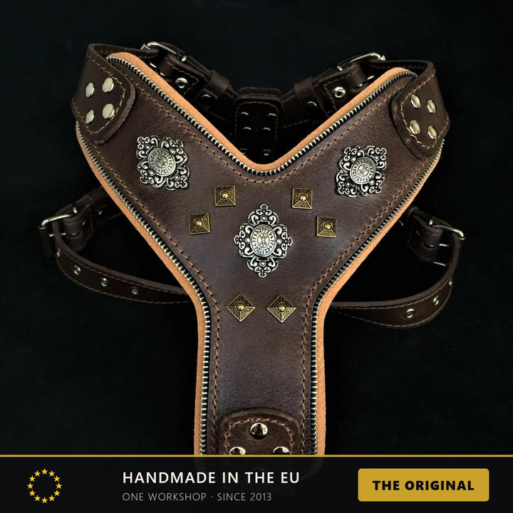 Bestia |Aztec| Leder Brustgeschirr für grosse Hunde. Bis 145 cm Brustumfang. 100% Leder. Handgeferti