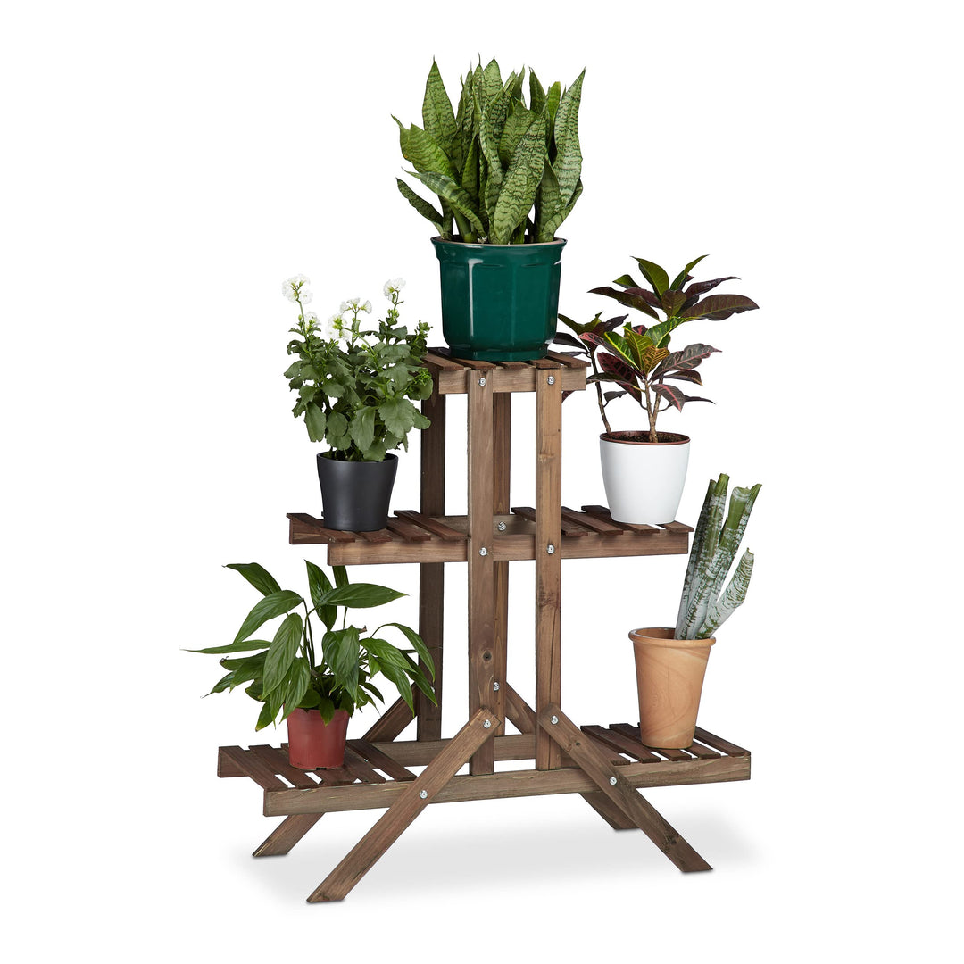 Relaxdays 2X Pflanzentreppe im Set, Blumentreppe, Blumenregal, Pflanzenregal, Etagere, Blumenständer