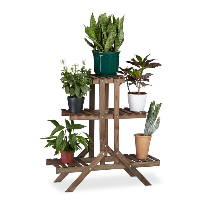 Relaxdays 2X Pflanzentreppe im Set, Blumentreppe, Blumenregal, Pflanzenregal, Etagere, Blumenständer
