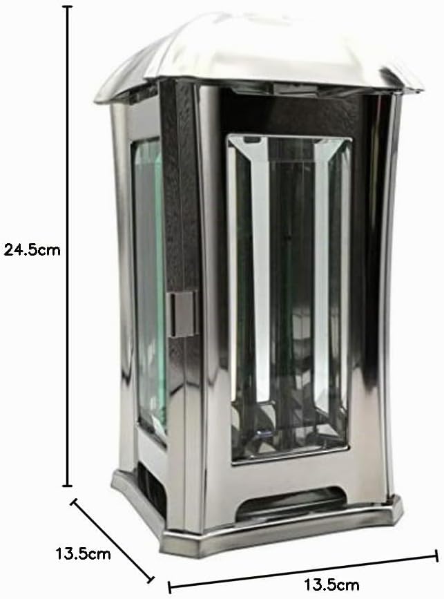 Grablaterne, Grablampe, Grablicht aus Edelstahl mit Facettenglasscheiben inkl. LED-Grablicht 24 cm 