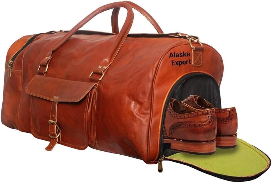 ALASKA EXPORTS Harvey Echtes Leder Holdall Duffel Gym Weekender Gepäck Reise Schulter Vintage Tasche