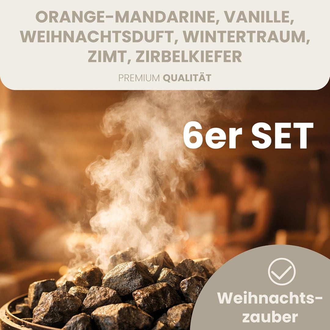 HAF Saunaaufguss Set „Weihnachtszauber“ - 6 x 250ml Sauna Aufgussmittel Orange Mandarine, Vanille, W