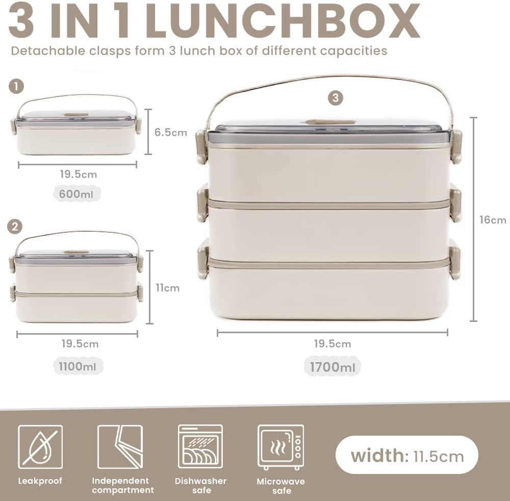 Bugucat Lunchbox Edelstahl 1700ML,Bento Box Brotdose Auslaufsicher Luftdichte Brotzeitbox mit Fächer