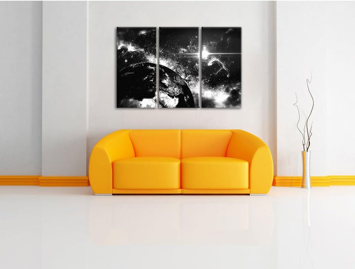 Pixxprint die Erde von Oben bei Nacht Kunst B&W 3-Teiler Leinwandbild 120x80 Bild auf Leinwand