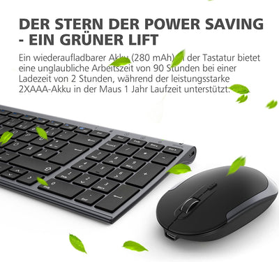 iClever GK03 2.4G Tastatur Maus Set Kabellos, Aluminium Wireless Slim Tastatur QWERTZ Layout (Deutsc