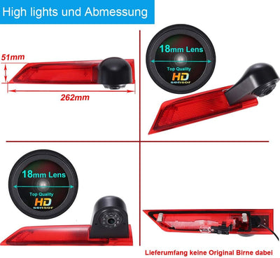 4,3" Zoll LCD Monitor +1280x720pixel 1000TV Linien Rückfahrkamera integriert in 3. Bremslicht dritte