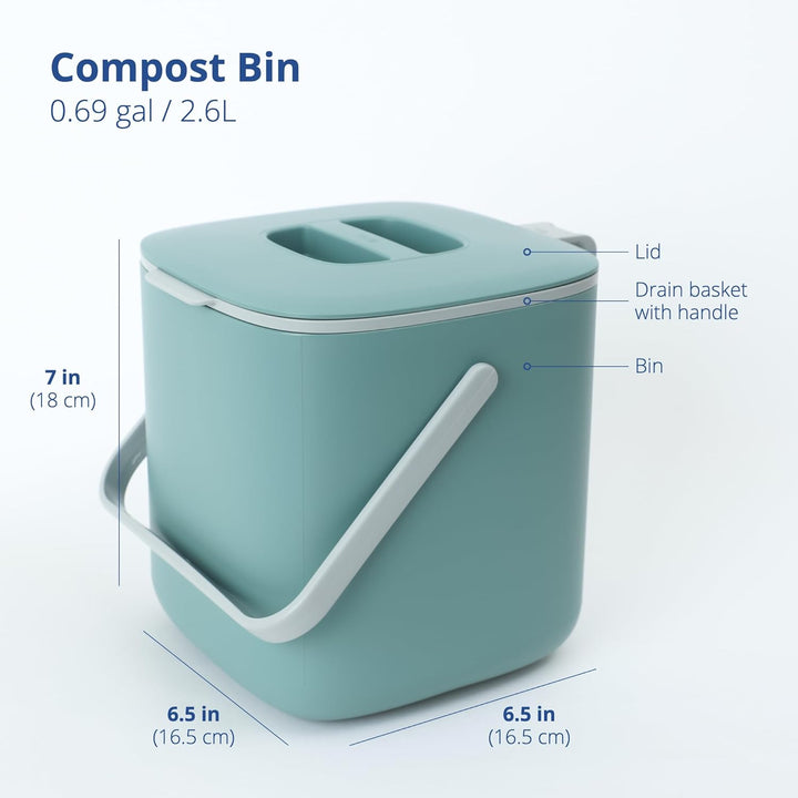 BLUE GINKGO Biomülleimer Küche – Kompostbehälter Küche mit Deckel, Griffen | Spülmaschinenfest | Her