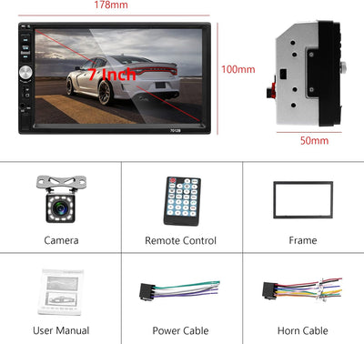 Autoradio 2 Din - Auto Stereo Bluetooth mit 7 Zoll Touchscreen, Multimedia Player Auto mit Rückfahrk