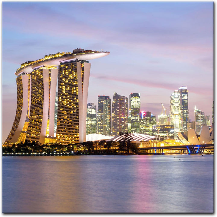 Bilderdepot24 Bild auf Leinwand | Singapur - Skyline II in 80x80 cm als Wandbild | Wand-deko Dekorat