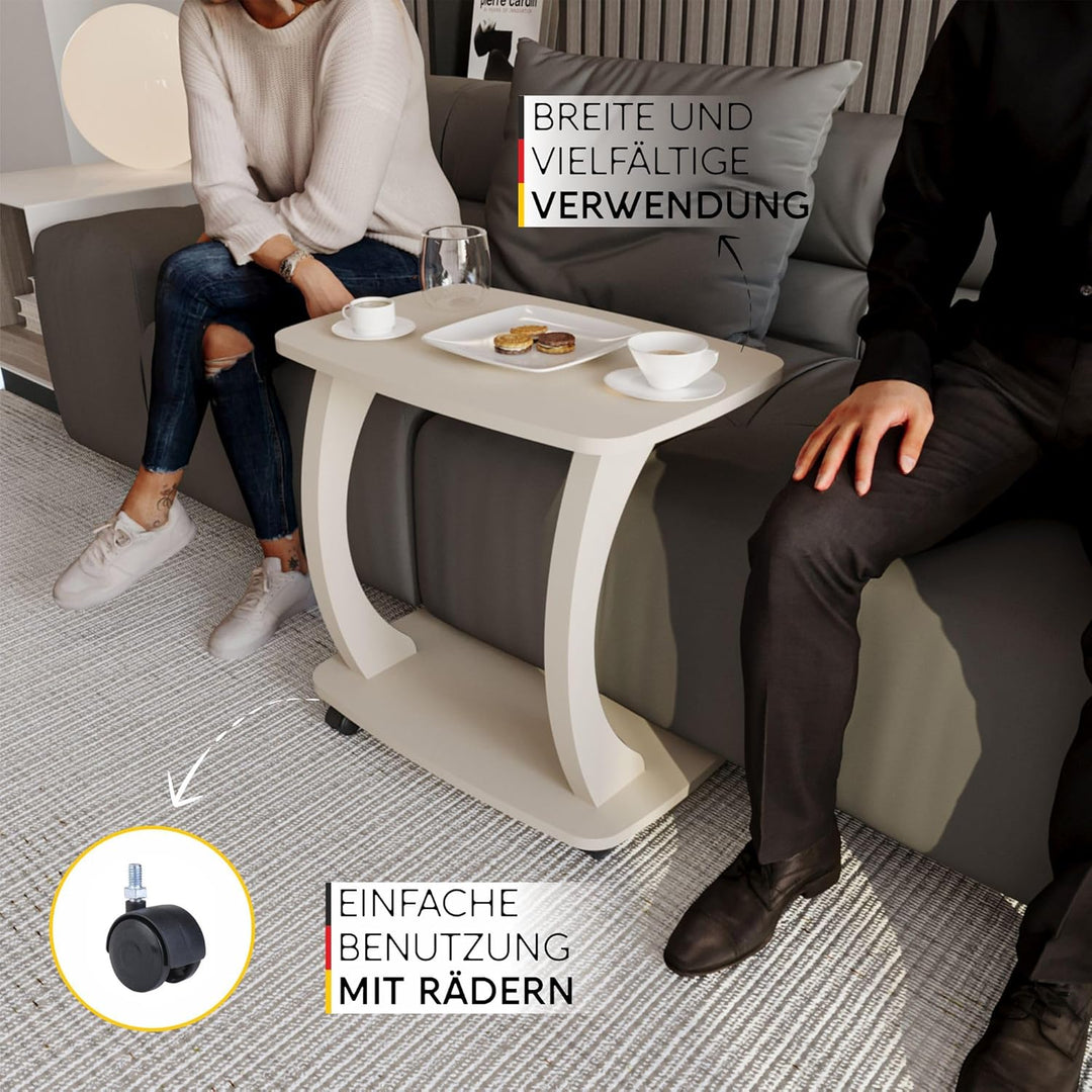Beistelltisch Couch, mit Rollen, Laptoptisch für Couch, Kleiner Wohnzimmertisch, Sofatisch in stylis
