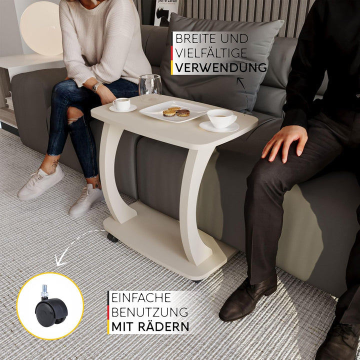 Beistelltisch Couch, mit Rollen, Laptoptisch für Couch, Kleiner Wohnzimmertisch, Sofatisch in stylis