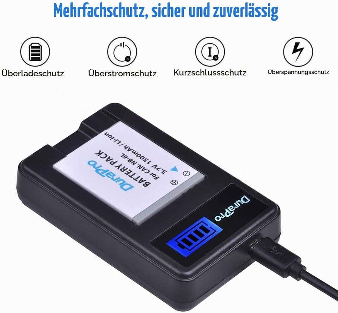 DuraPro 2er-Pack NB-6L, NB-6LH Akku + LCD USB Ladegerät für Canon PowerShot SX530HS, SX710HS, SX610H