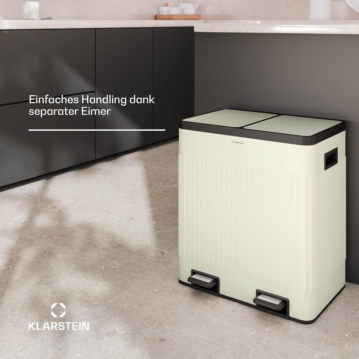 Klarstein Grama 40 Mülleimer 2 Fächer - 40 L Abfalleimer Mit Soft-Close Deckel & Retro-Design, Herau