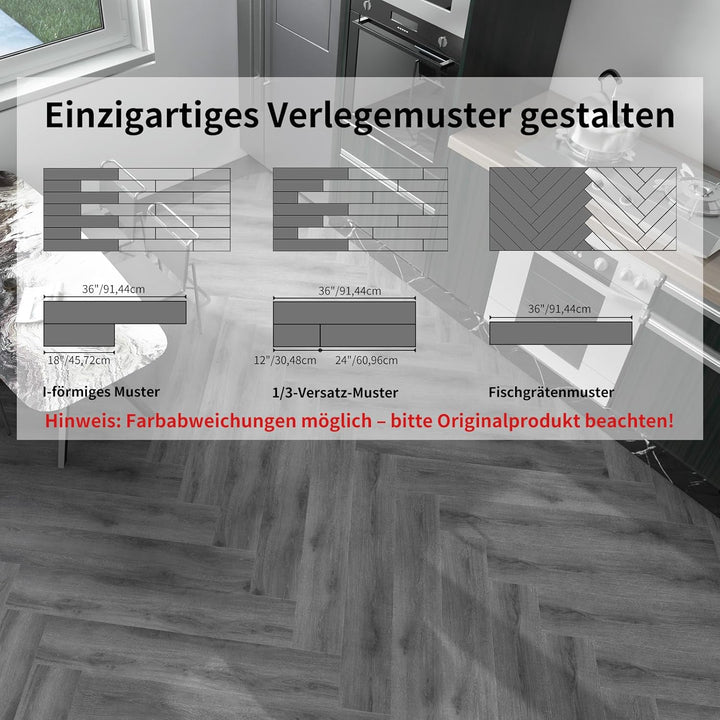 MULGREAT Vinylboden selbstklebend 5,02 m² – Wasserdichter Laminatboden in Dunkelgrau, 36 Fliesen (15