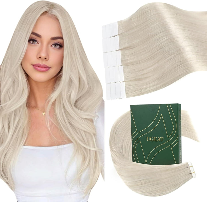 Ugeat Tape Extensions Echthaar 55cm Echthaar Tape in Extensions Blond Remy Echthaar Weissblond Unsic