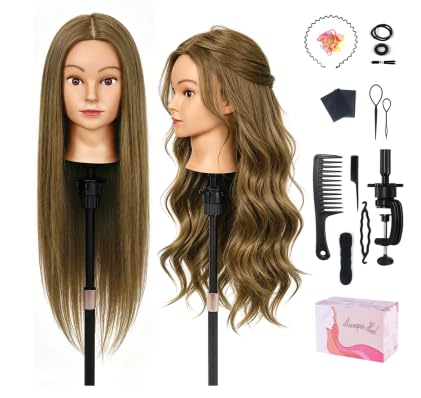 Frisierkopf 80% Echthaar Friseurkopf mit Tischhalter, DIY Set (Latte-Braun) | TopDirect Übungskopf 6