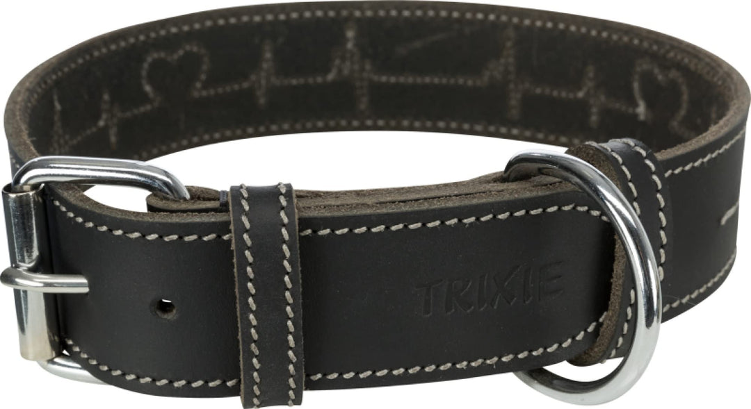 Trixie Rustic Halsband Leder Grösse M: Halsumfang 38–47 cm/40 mm in schwarz - genähtes Lederhalsband