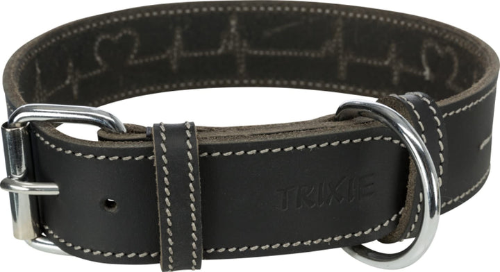 Trixie Rustic Halsband Leder Grösse M: Halsumfang 38–47 cm/40 mm in schwarz - genähtes Lederhalsband