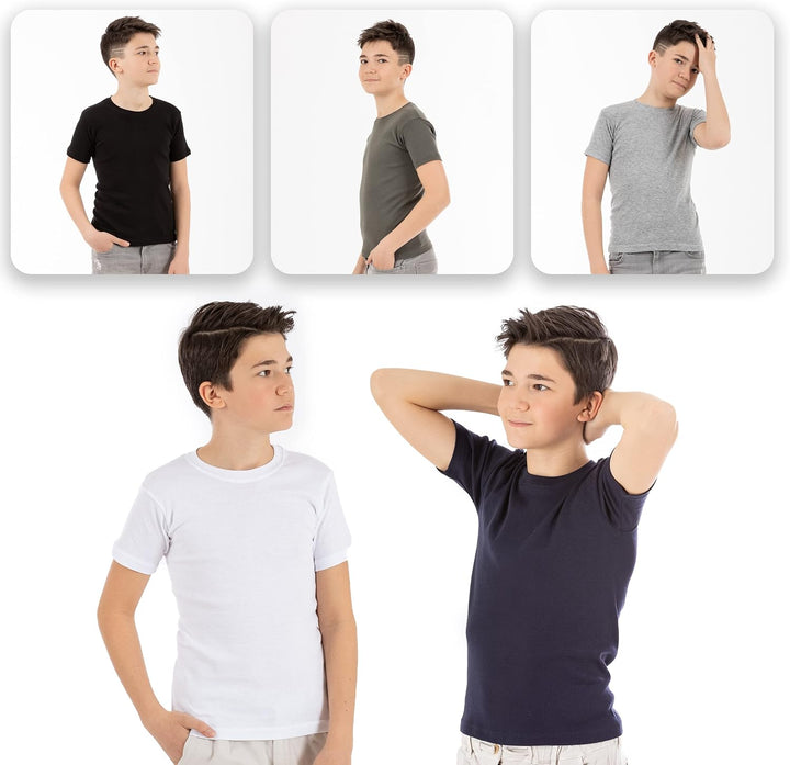 LOREZA ® 5er Pack Kinder Jungen Mädchen Unterhemd Kurzarm T-Shirt 100% Baumwolle Feinripp Unisex 104