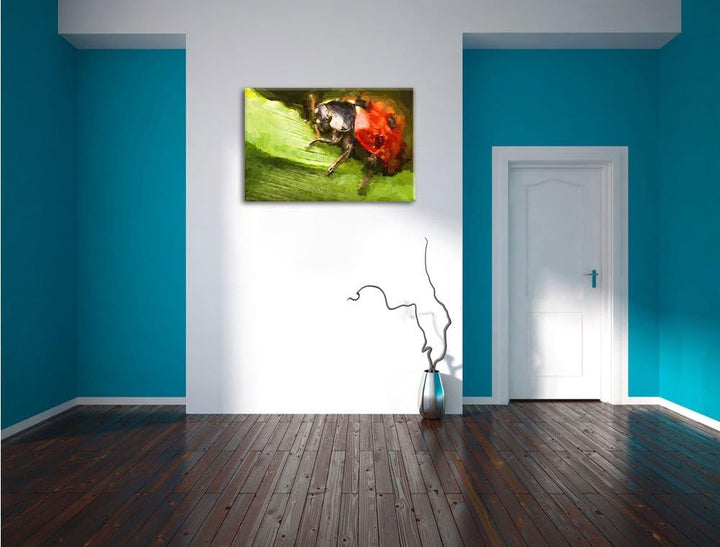 Pixxprint Marienkäfer in Detailaufnahme als Leinwandbild/Grösse: 100x70 / Wandbild/Kunstdruck/fertig