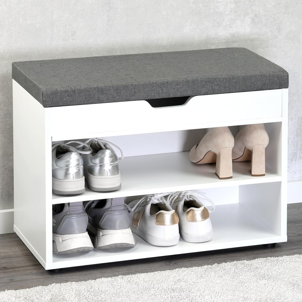 Kesper | Schuhschrank mit Sitzkissen, Material: Faserplatte, Masse: B60 x H45 cm x L30 cm, Farbe: We