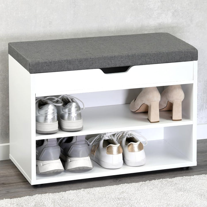 Kesper | Schuhschrank mit Sitzkissen, Material: Faserplatte, Masse: B60 x H45 cm x L30 cm, Farbe: We