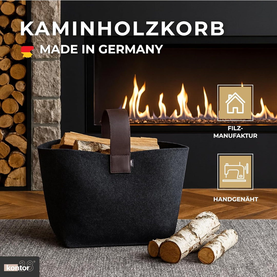 kontor28® - Kaminholzkorb aus Premium Filz 100% MADE IN GERMANY | Brennholzkorb Füllvolumen 40 L mit