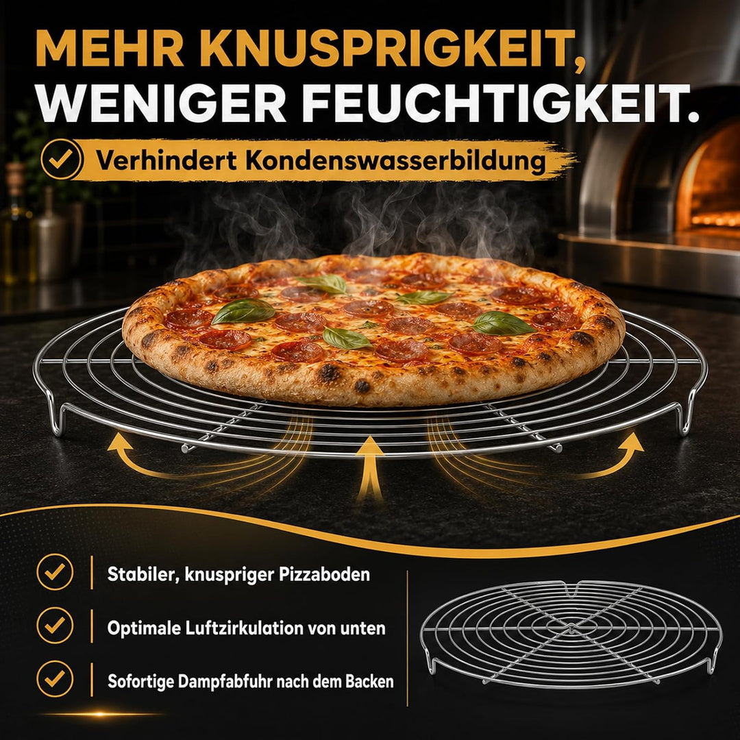 Pizzaschieber Set mit Perforiertem Schieber &amp; Ø 12" Abkühlgitter für extra knusper, Antihaft Beschic