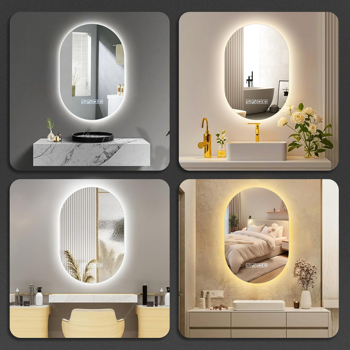 Badspiegel mit Beleuchtung mit Bluetooth Lautsprecher 50x75cm,Runden LED Badezimmerspiegel mit Entfo