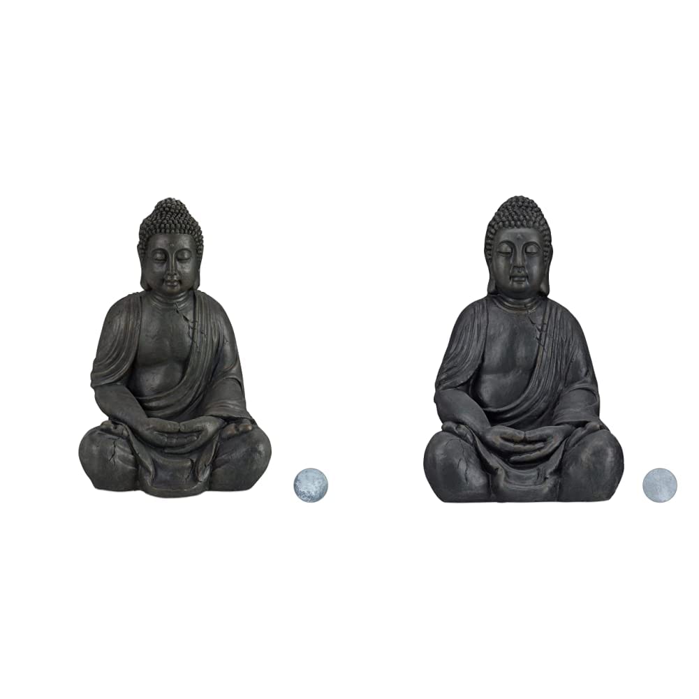 Relaxdays Buddha Figur sitzend, XL 70 cm &amp; XL Buddha Figur sitzend, 50 cm hoch, Feng Shui, Outdoor,