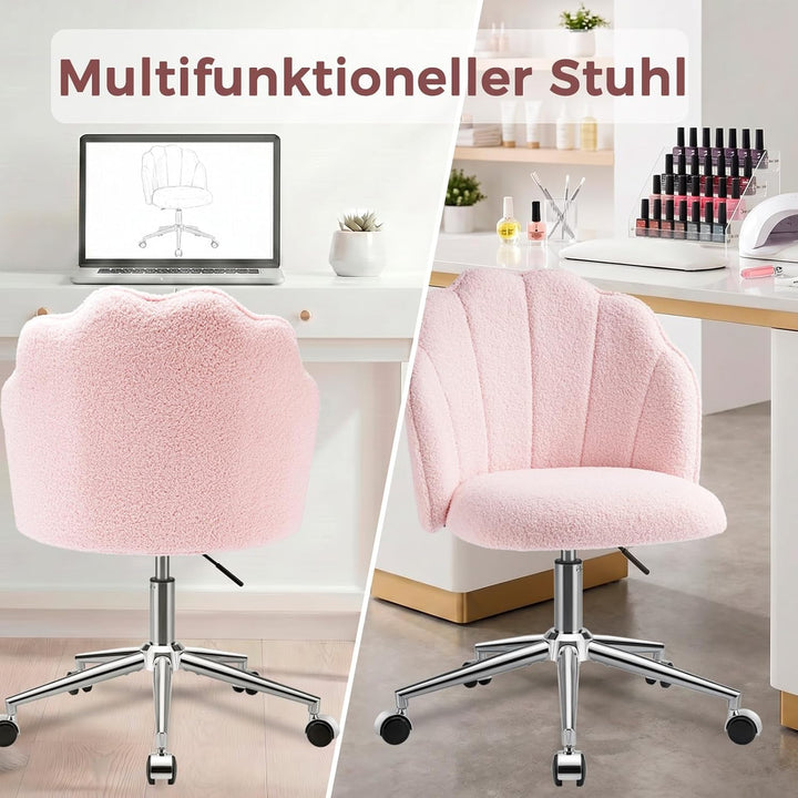 Schminktisch Stuhl mit Rollen, Drehstuhl für Mädchen, Muschelstuhl für Schlafzimmer und Home Office,