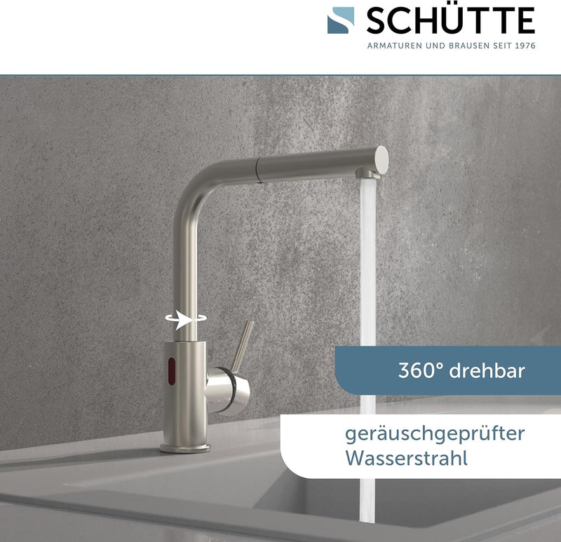 SCHÜTTE 99705 VITAL Sensor-Spültischarmatur Küche, Küchenarmatur mit ausziehbarer Brause, automatisc