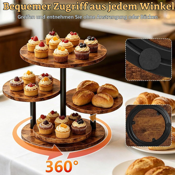 Cupcake-Ständer Aus Holz, Tortenständer 4 Etagen, Um 360° Drehbar, Formschön, Durchmesser 20/30 Cm,