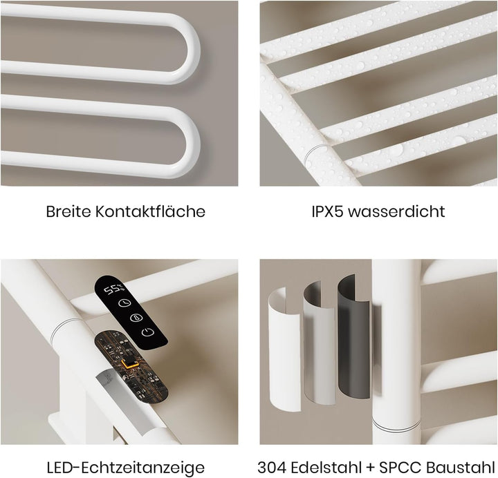 EMKE Handtuchheizkörper Elektrisch 78 x 43 cm, WiFi Smart Thermostat elektrischer Badheizkörper, 180