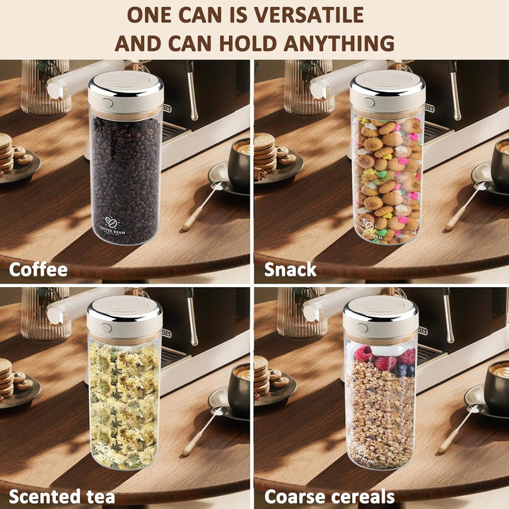 Zosenyer Kaffeedose Luftdicht, 1700ml Vakuum Kaffeebehälter aus Hochwertigem Glas für Kaffeebohnen,