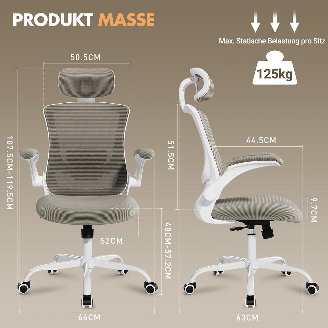 COLAMY Bürostuhl Ergonomisch, Netz-Schreibtischstuhl mit Verstellbarer Kopfstütze, Chefsessel Office