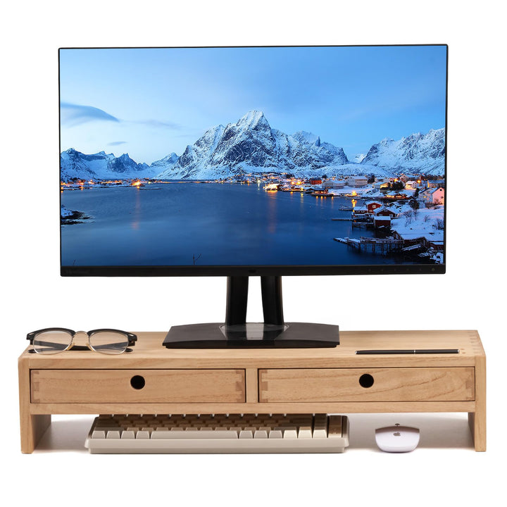 KIRIGEN hölzerner Monitorständer mit 2 Schubladen Computer Desktop Storage Organizer Lautsprecher TV
