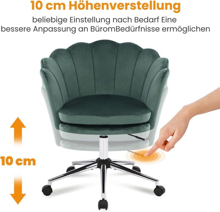 Bosmiller Schminktisch Stuhl aus Samt，Schreibtischstuhl mit Doppelter Polsterung，Bürostuhl Ergonomis