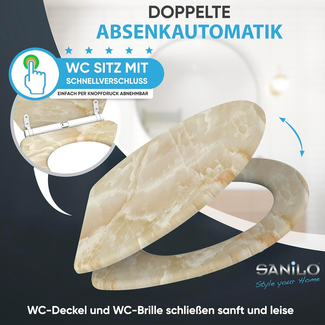 Sanilo WC Sitz mit Absenkautomatik & Schnellverschluss, Toilettendeckel per Knopfdruck abnehmbar, ei