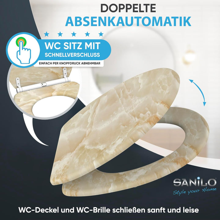 Sanilo WC Sitz mit Absenkautomatik & Schnellverschluss, Toilettendeckel per Knopfdruck abnehmbar, ei