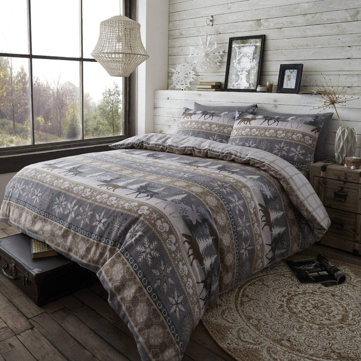 Happy Linen Company Bettwäsche-Set mit nordischem Motiv - warm &amp; wendbar - 100% angeraute Baumwolle