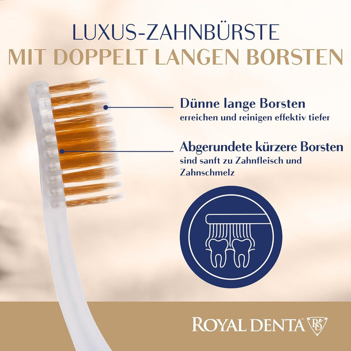 Royal Denta Gold Zahnbürsten mit weichen Borsten 4er-Pack - Doppellänge Borsten für effektive Interd