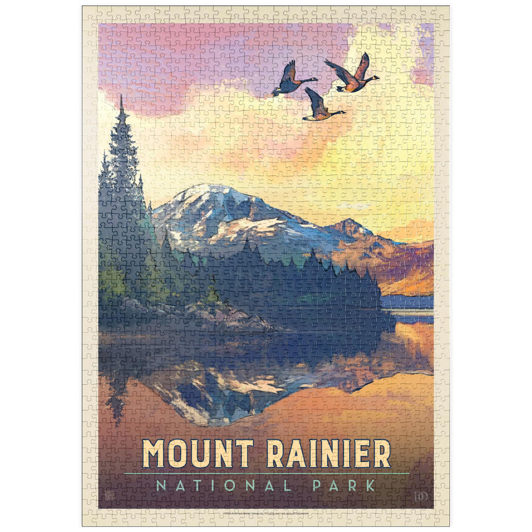Mount Rainier National Park: Daybreak, Vintage Poster - Premium 1000 Teile Puzzle - MyPuzzle Sonderk