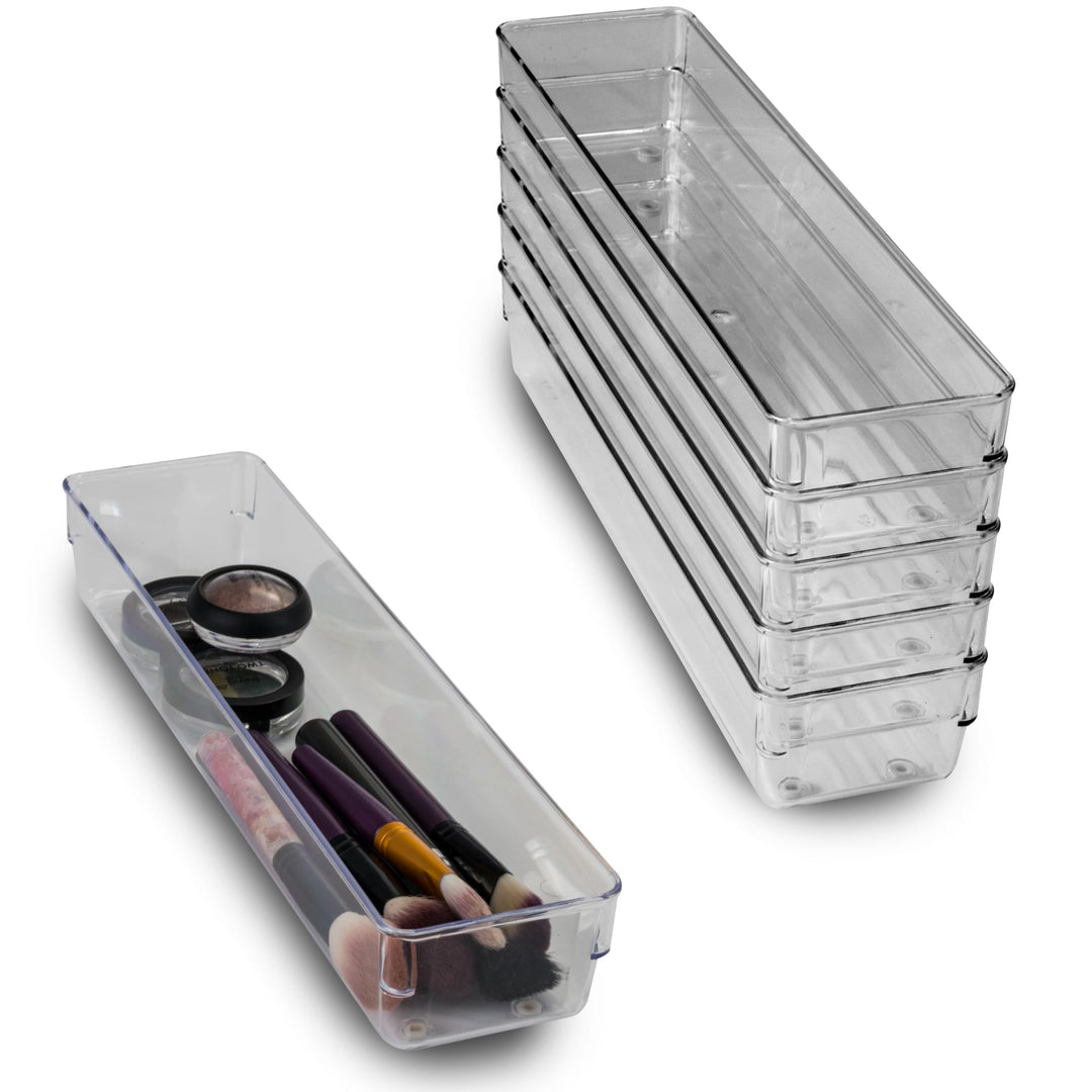 6x Schubladen Ordnungssystem 32x8 cm klar transparent 5,5 cm hoch Antislip - Organizer für Schminkti