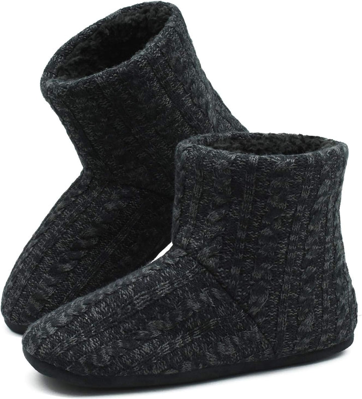 COFACE Herren Hüttenschuhe Lammfell Winter Hausschuhe Warme Plüsch Gefütterte Hausstiefel Männer Hau